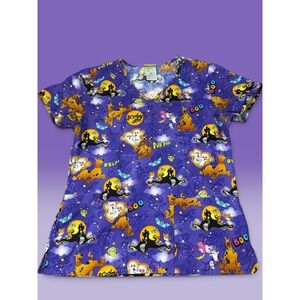 Scooby-Doo Halloween Scrub Top Purple V-Neck XS 6846C Hanna Barbera